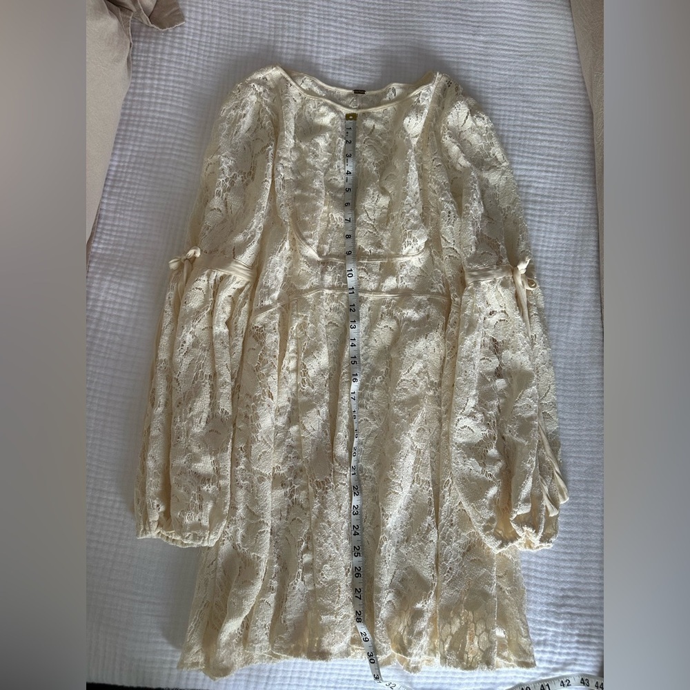 Free People Ruby Mini Lace Oversized Sheath Cottagecore Dress in Ivory, Large - Picture 9 of 12